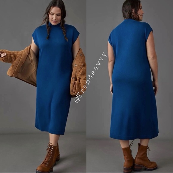 Anthropologie Dresses & Skirts - NWT ANTHROPOLOGIE Teal Amadi Eliane Mock Neck Sweater Midi Dress Size 2X